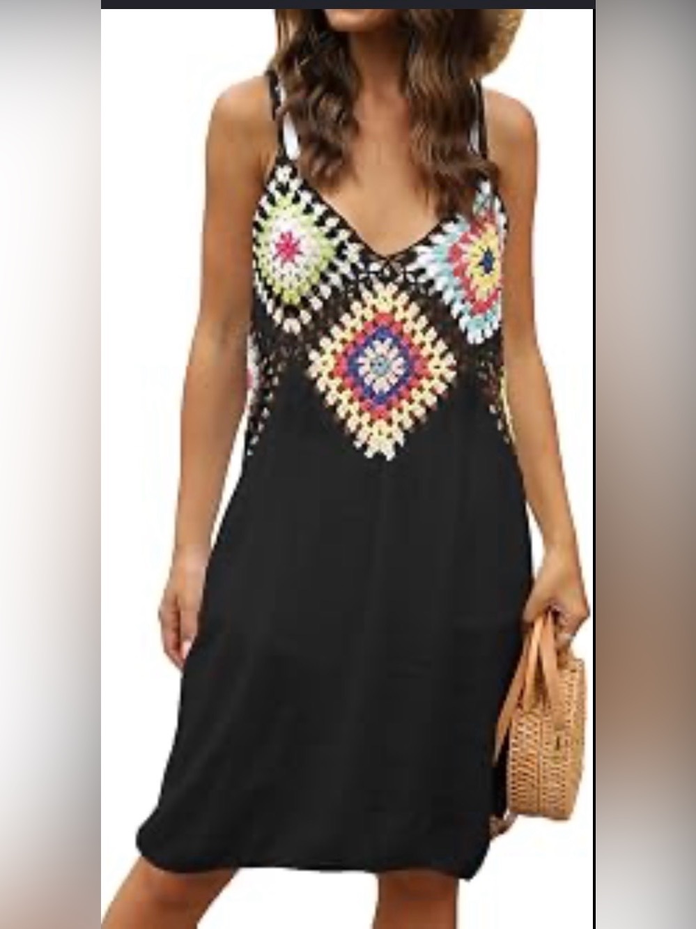 Black Maxi Dress with Colorful Crochet Yoke